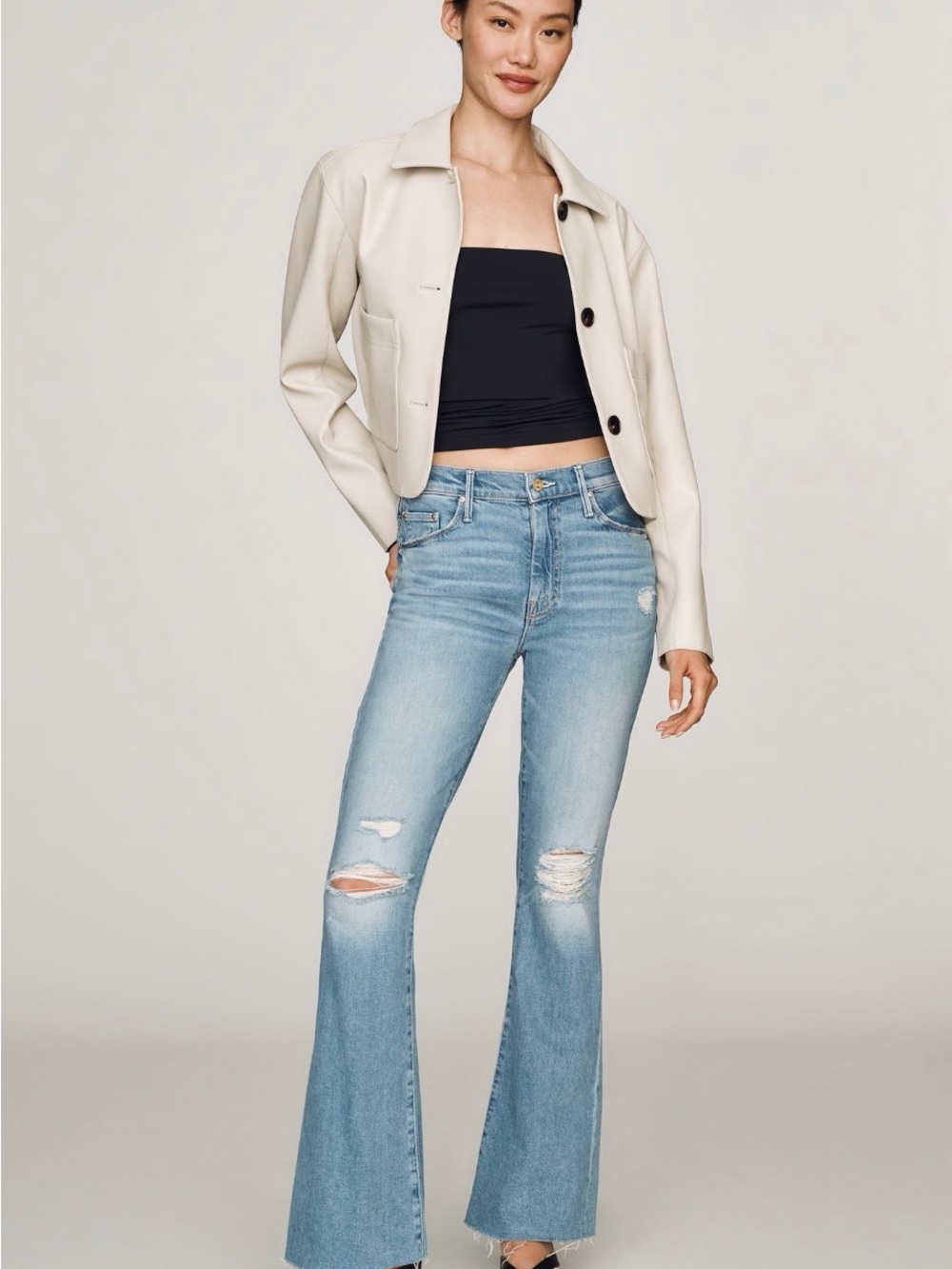 MOTHER Weekender Distressed High-Rise Flare Jeans